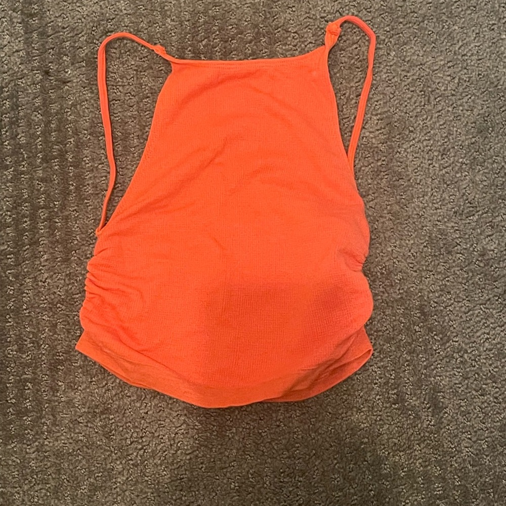 orange backless halter top